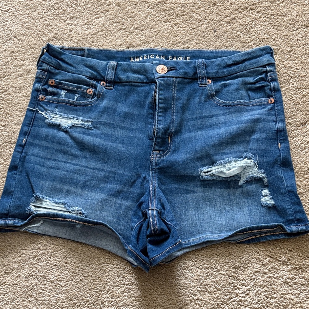 American Eagle Outfitters Dark Blue Distressed Denim Shorts